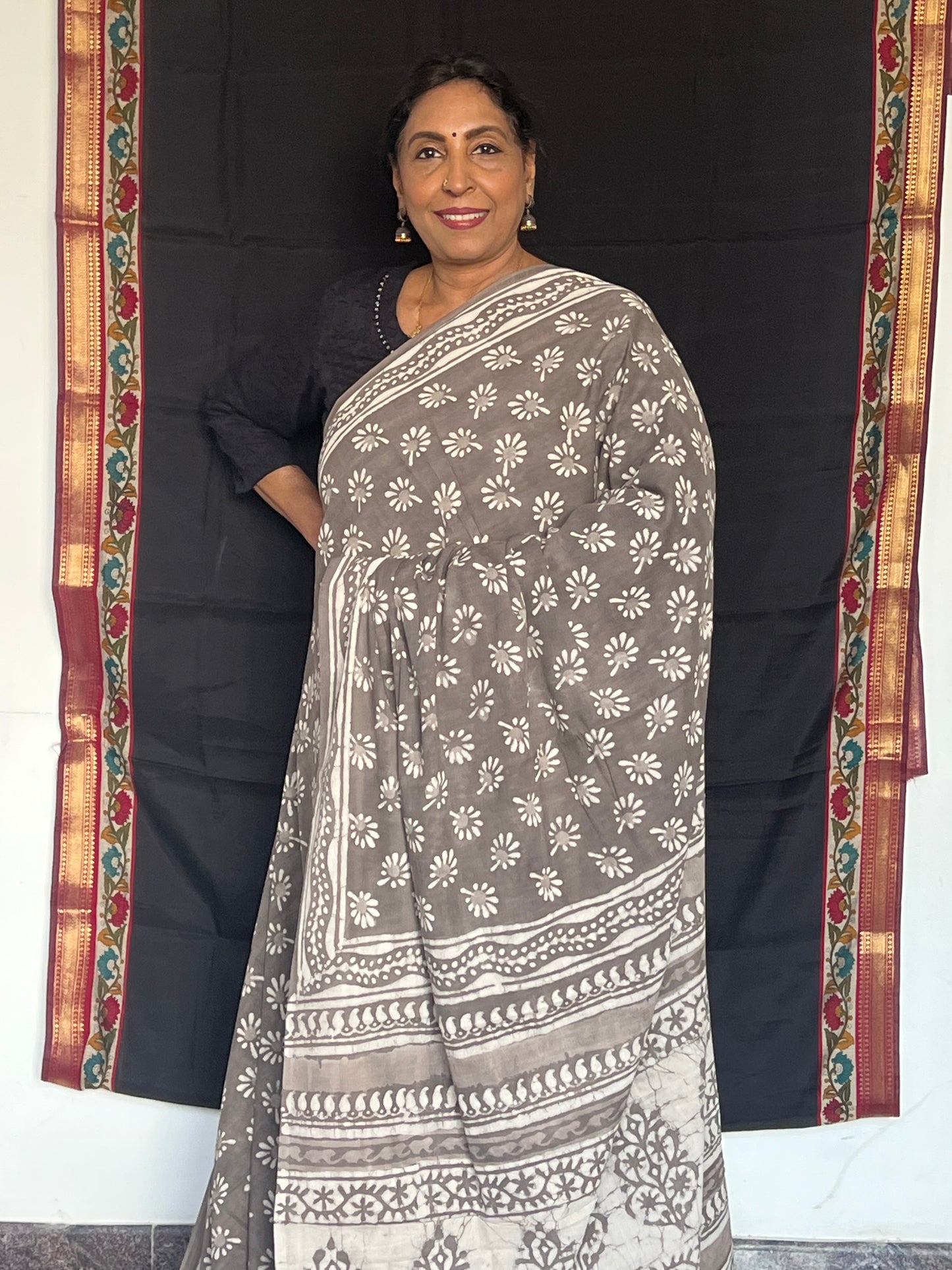 Grey Jaipur cotton saree