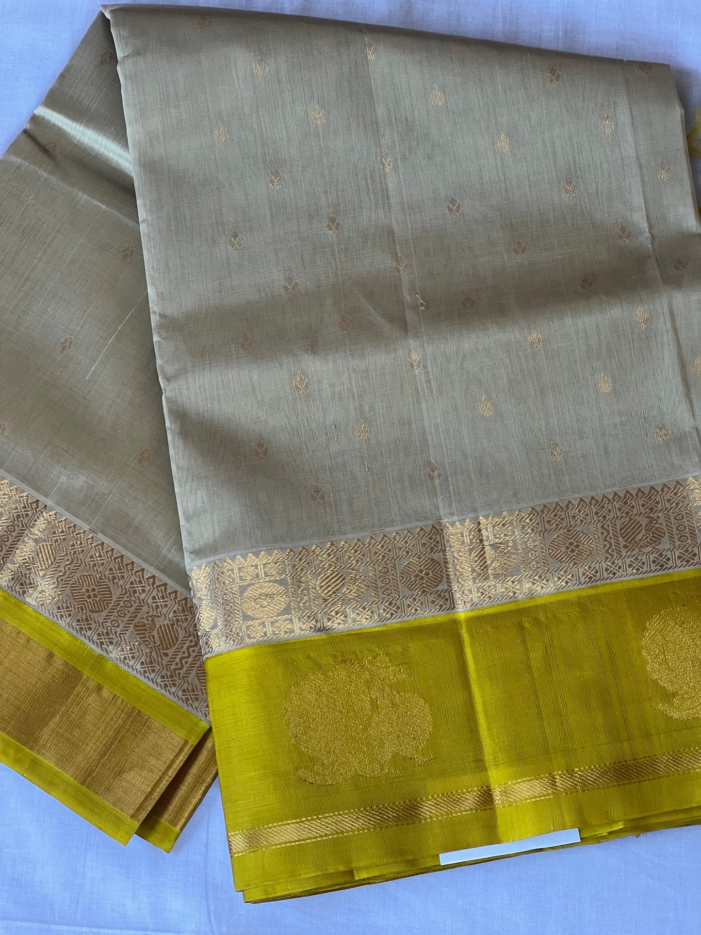 Beige Lime Glow Silk Cotton Saree