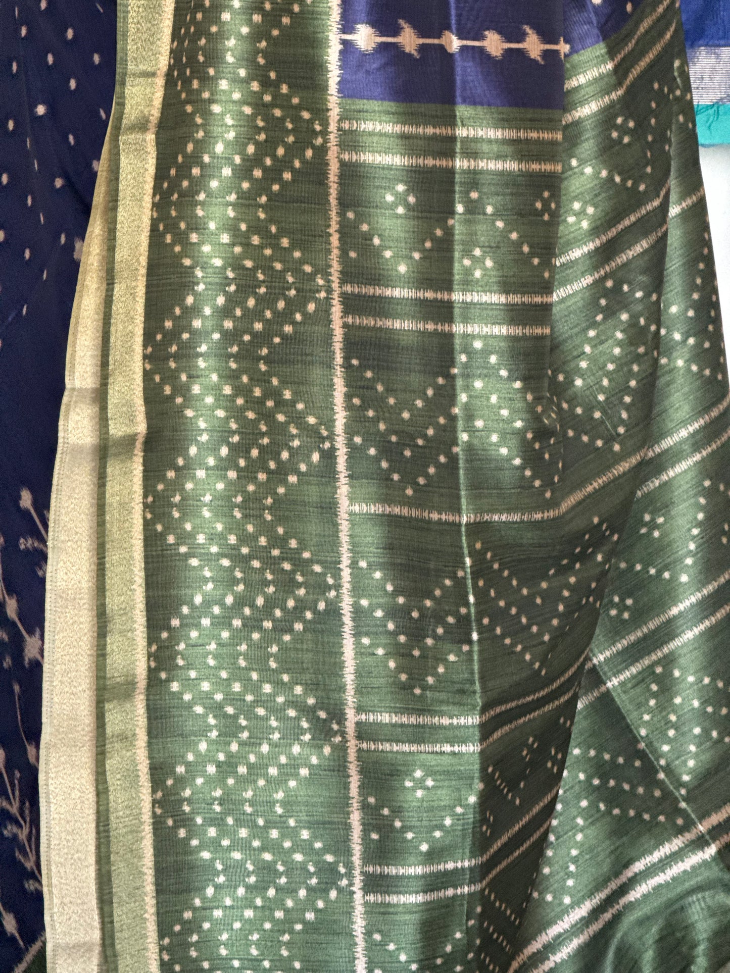 Green & blue semi tussar saree