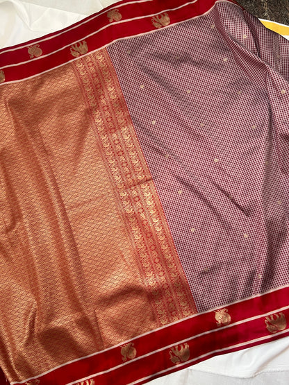 Red checks semi silk saree
