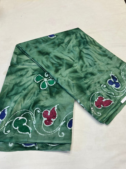 Green Sungudi cotton with batik print saree