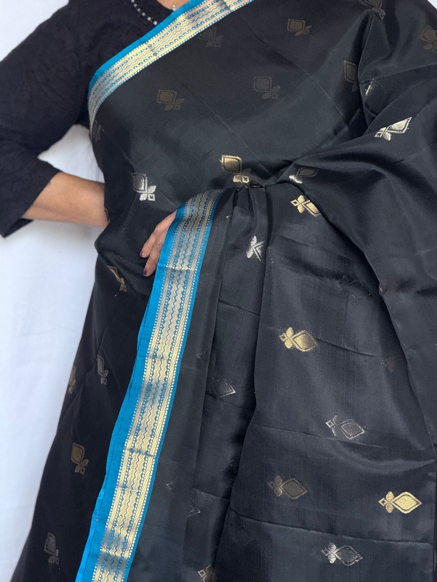 Soft Silk saree - Black & Blue