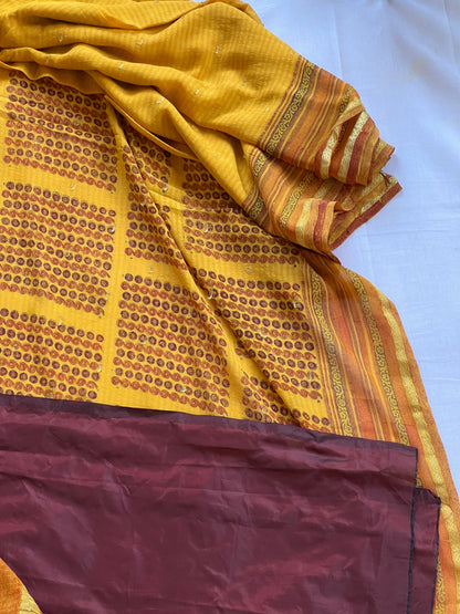 Mustard yellow crepe saree