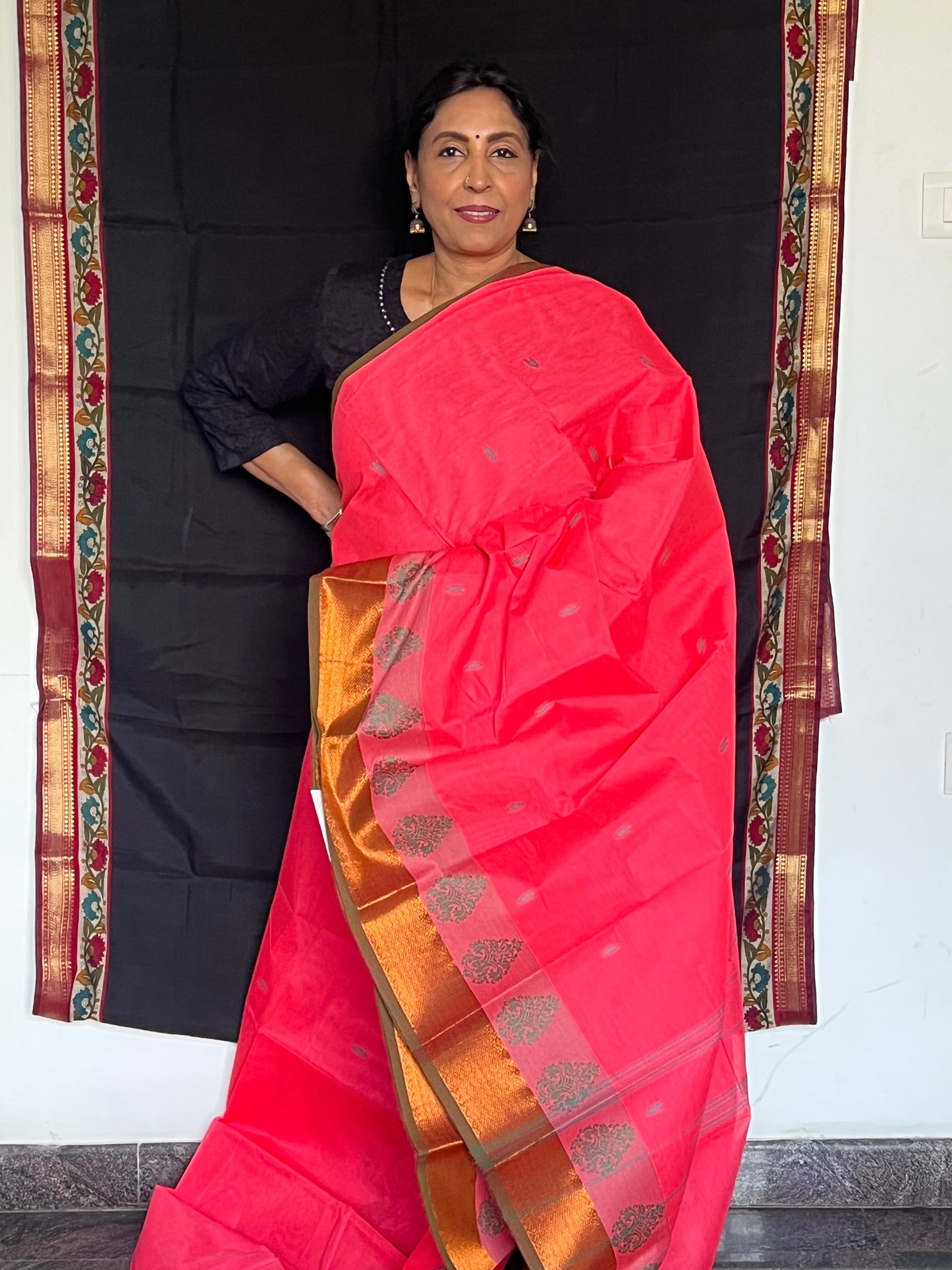 Rani pink Chettinad cotton saree