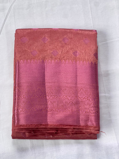 Coral blush motif semi silk cotton saree