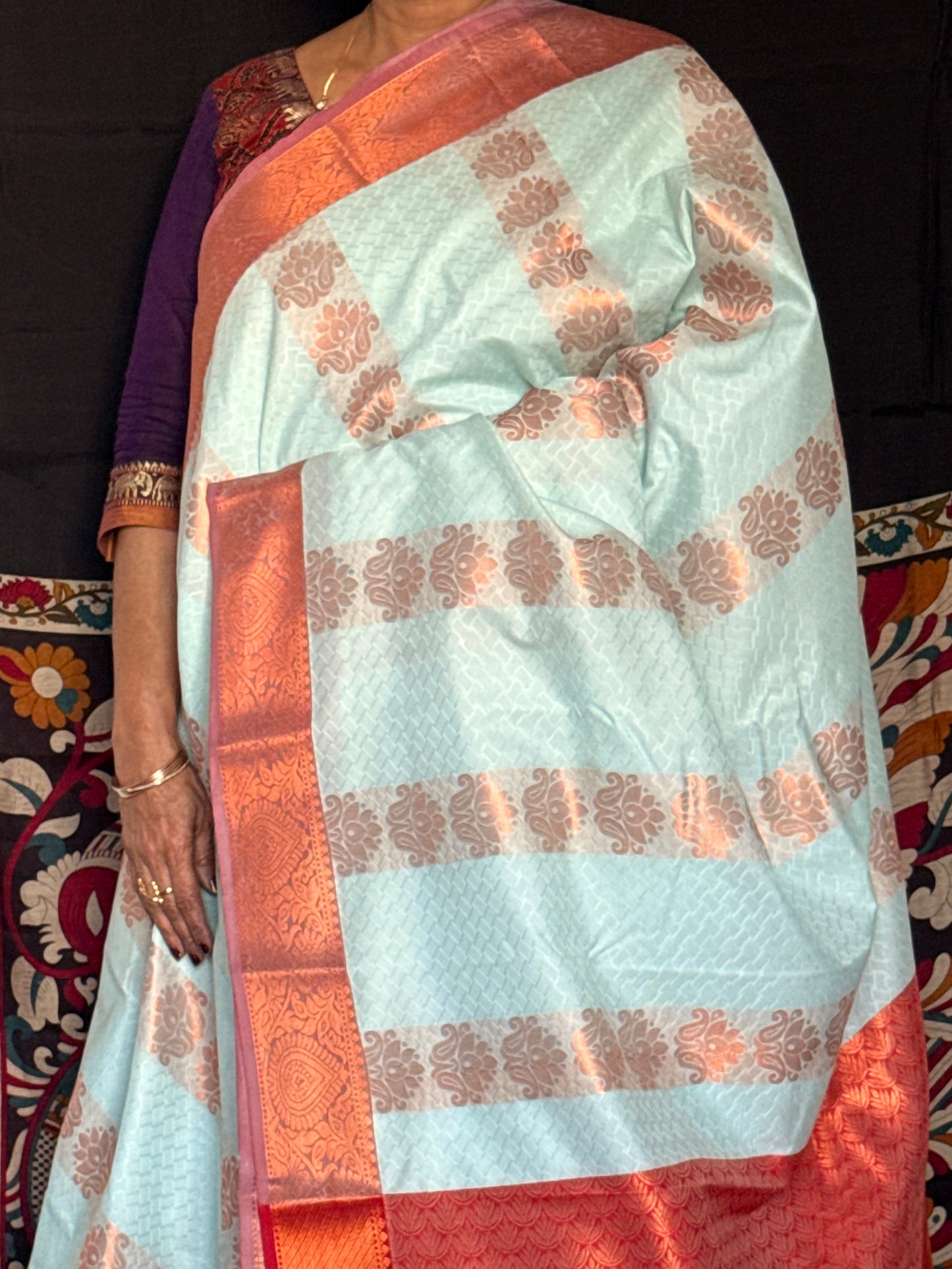 Aqua Blue semi silk saree
