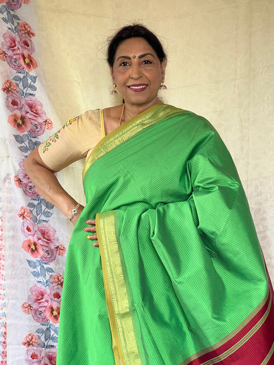 green semi silk cotton