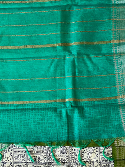 Teal Ganga Jamuna Tussar silk saree