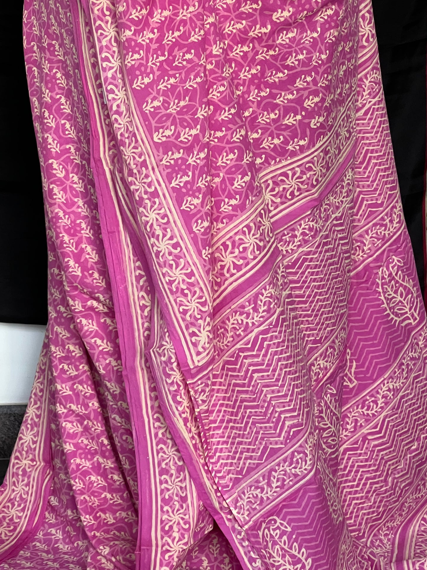 Rose pink Jaipur cotton saree