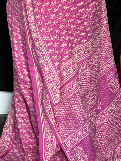 Rose pink Jaipur cotton saree