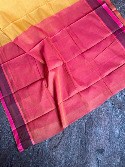 Mustard Mangalagiri cotton saree