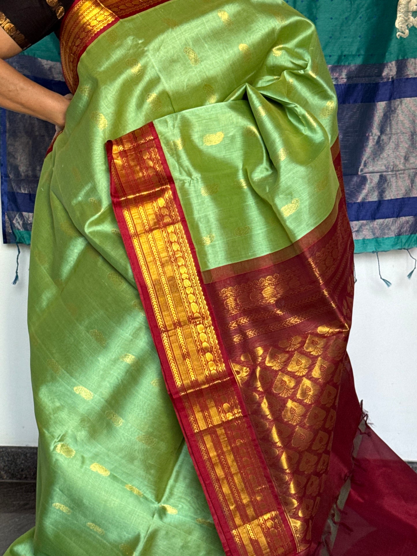 Green maroon Silk cotton Saree