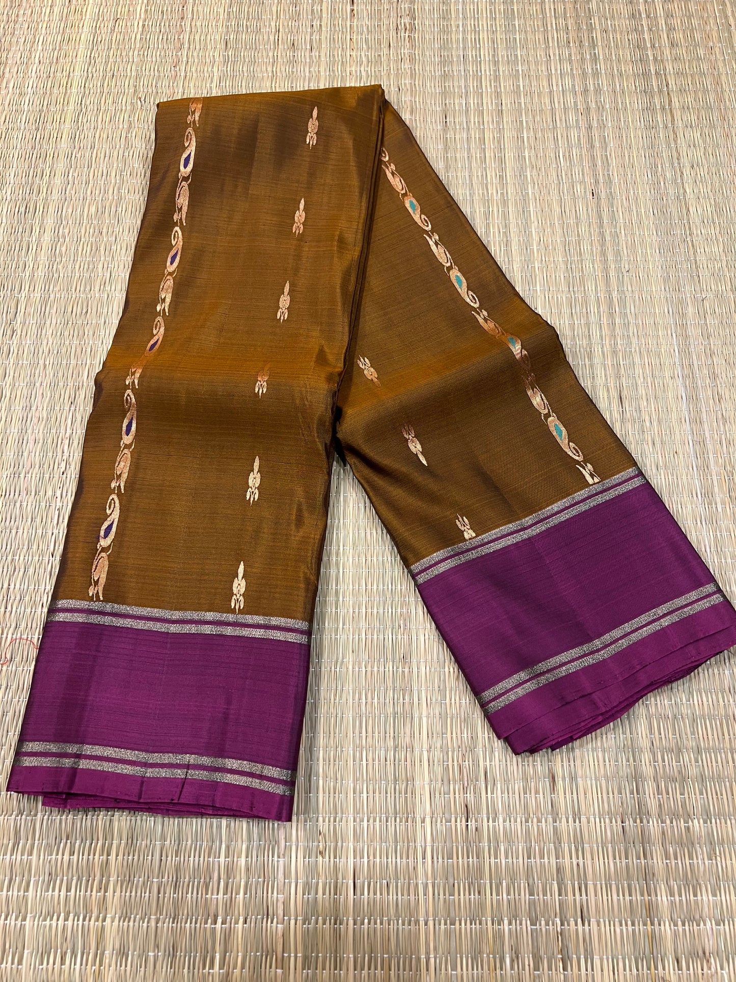 Mustard & Arakku Kanchivaram silk saree