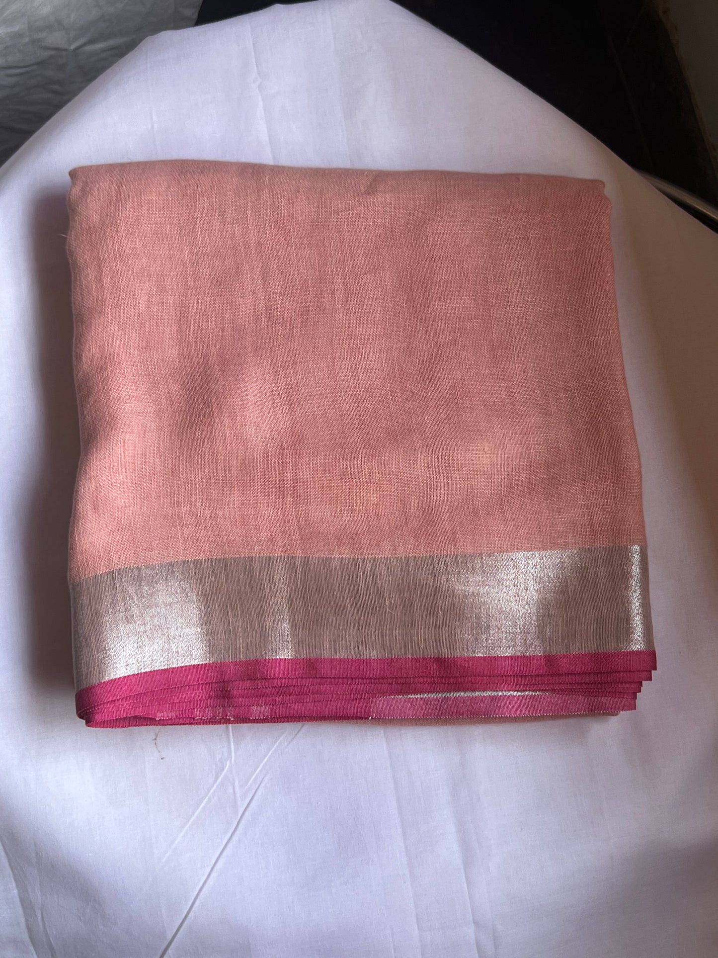 Baby pink linen cotton saree
