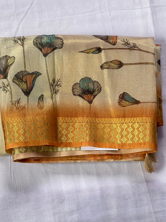 Orange tissue semi tussar saree