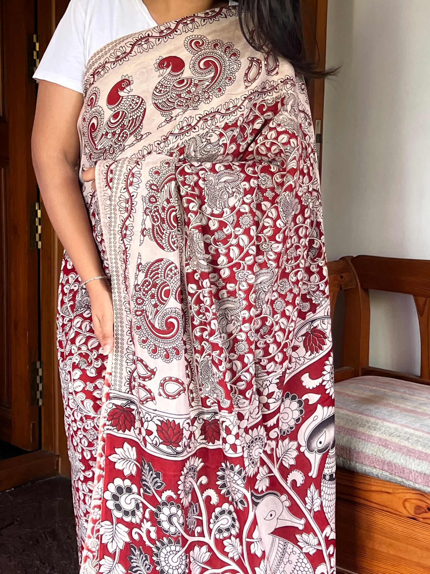 Maroon Chinnur Kalamkari silk saree