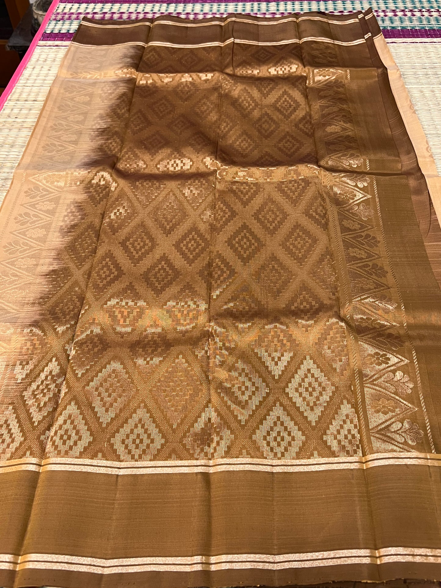 Sandal & brown Kanchivaram silk saree