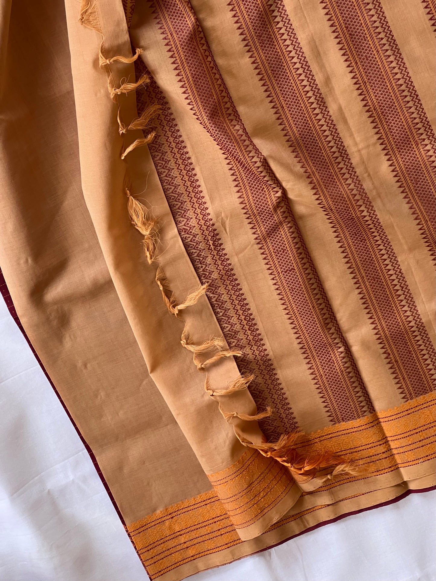Checked maroon semi silk cotton saree