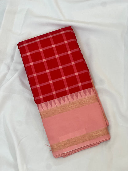 Red & pink semi soft silk saree
