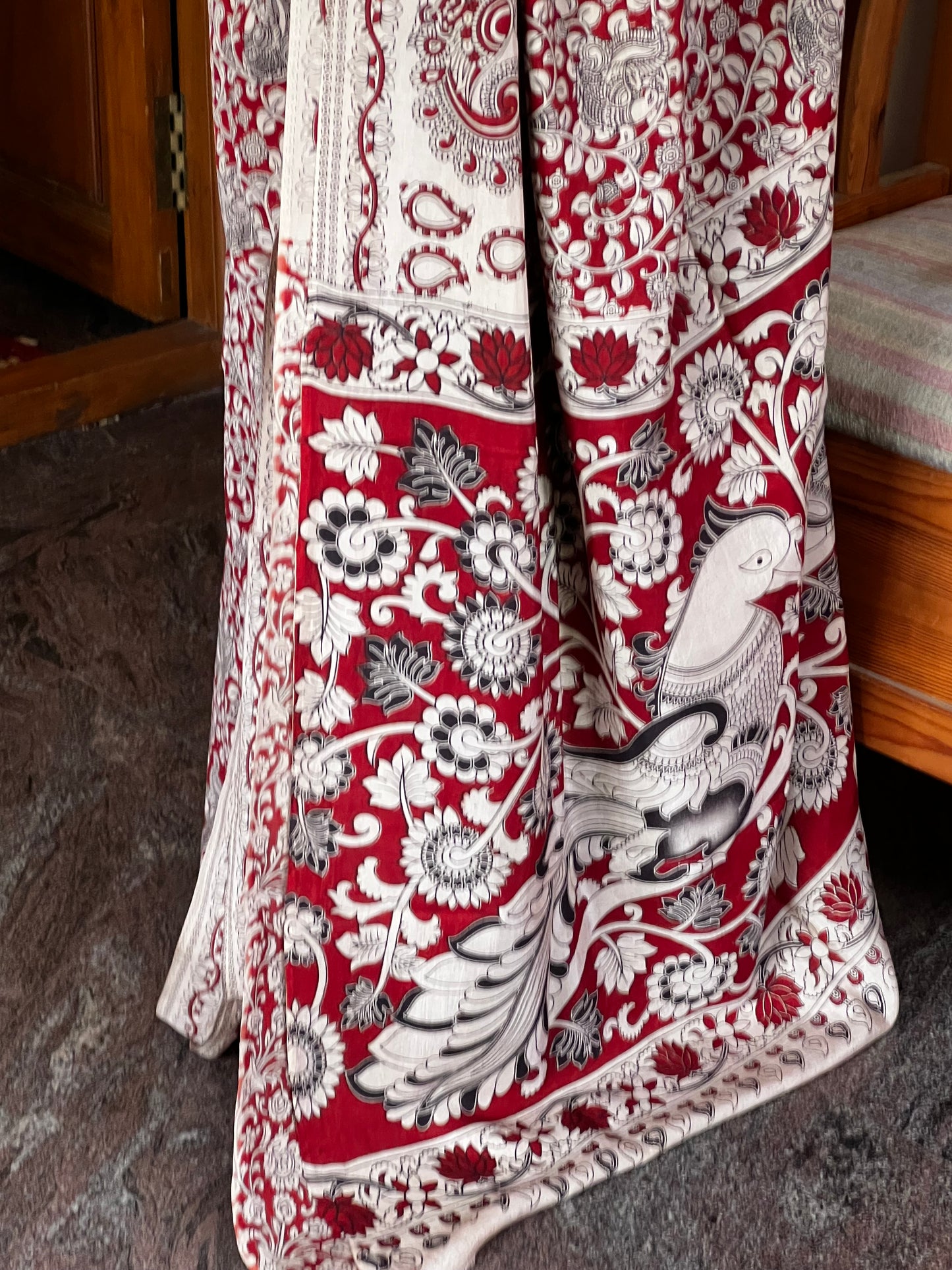 Maroon Chinnur Kalamkari silk saree