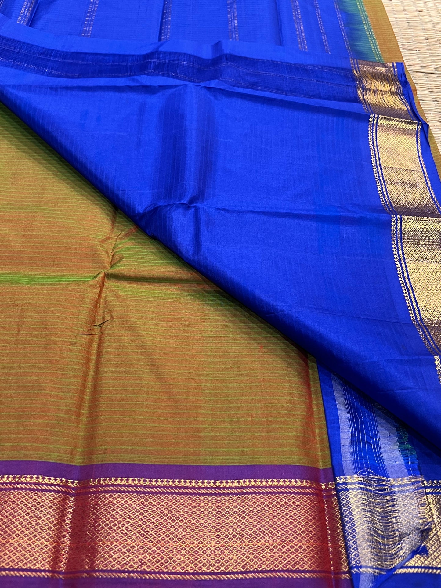 Brown & blue pure Kanchivaram silk saree
