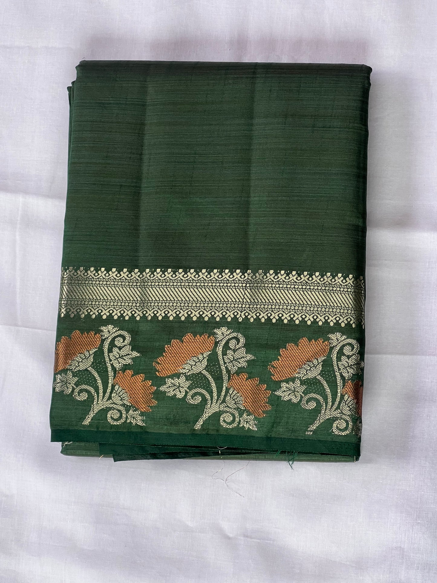 Dark green semi silk cotton saree
