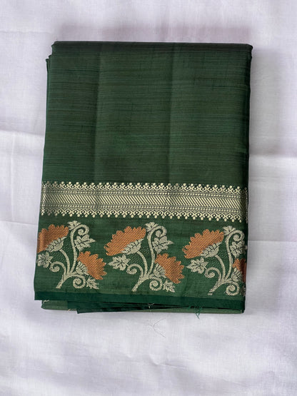 Dark green semi silk cotton saree
