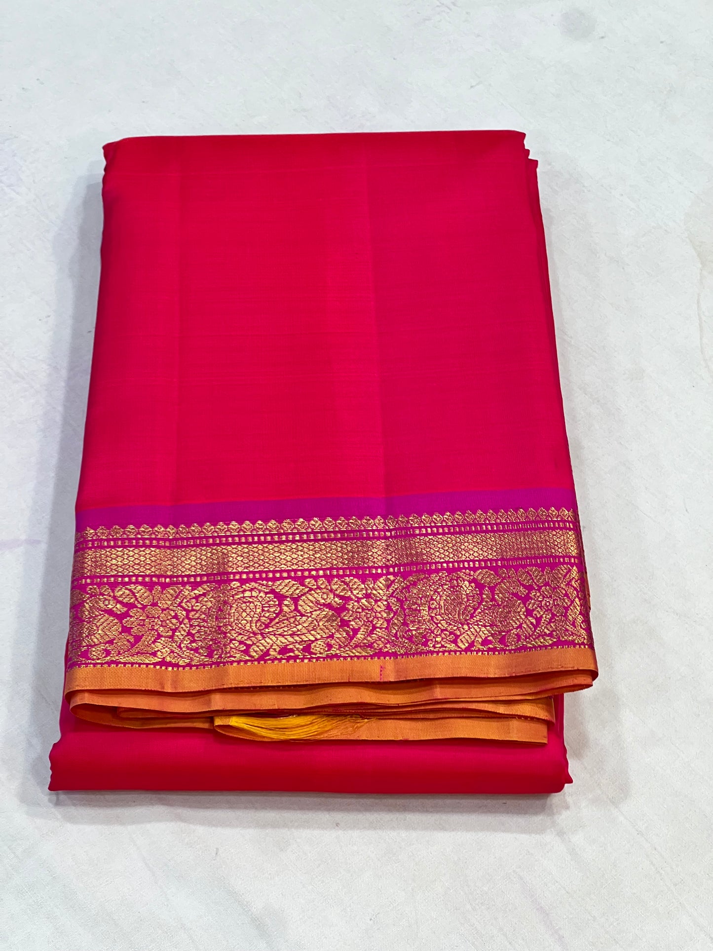Rose Pink & Orange Kanchivaram Silk