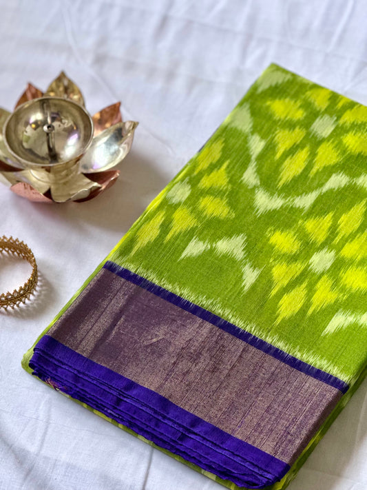 Ikat Silk Cotton - Green and Blue saree