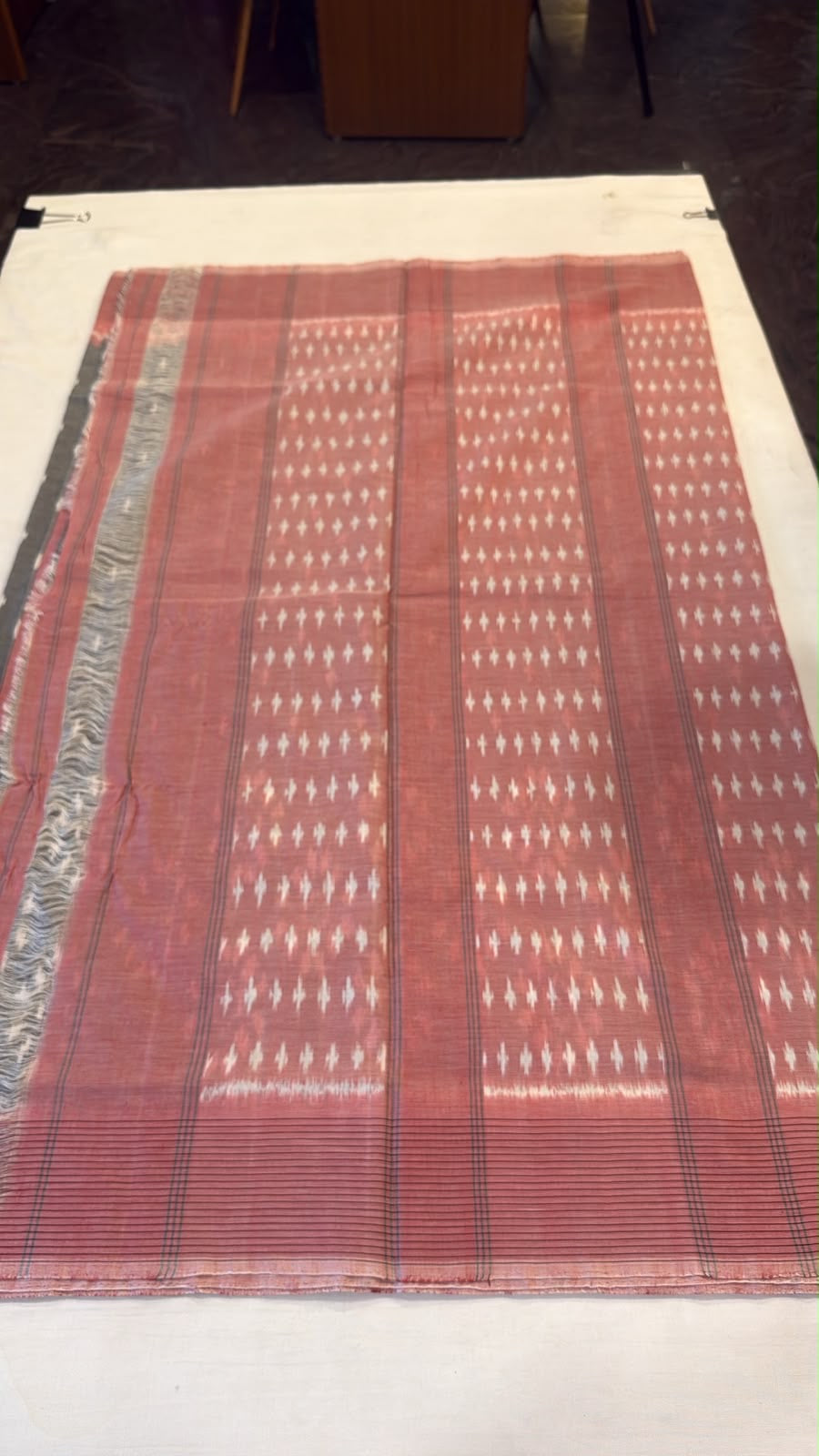 Grey & pink ikkat cotton saree