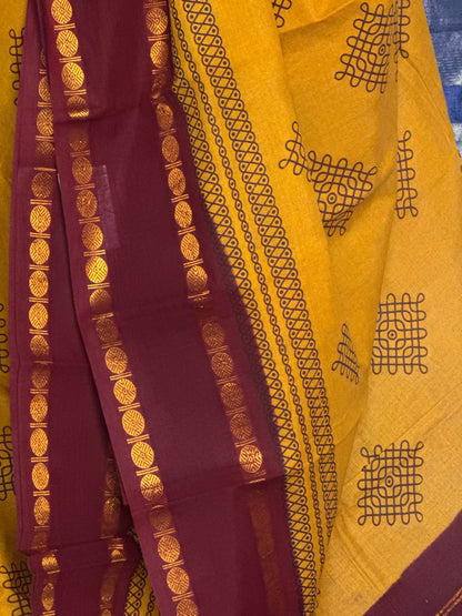 Yellow kolam sungudi cotton saree