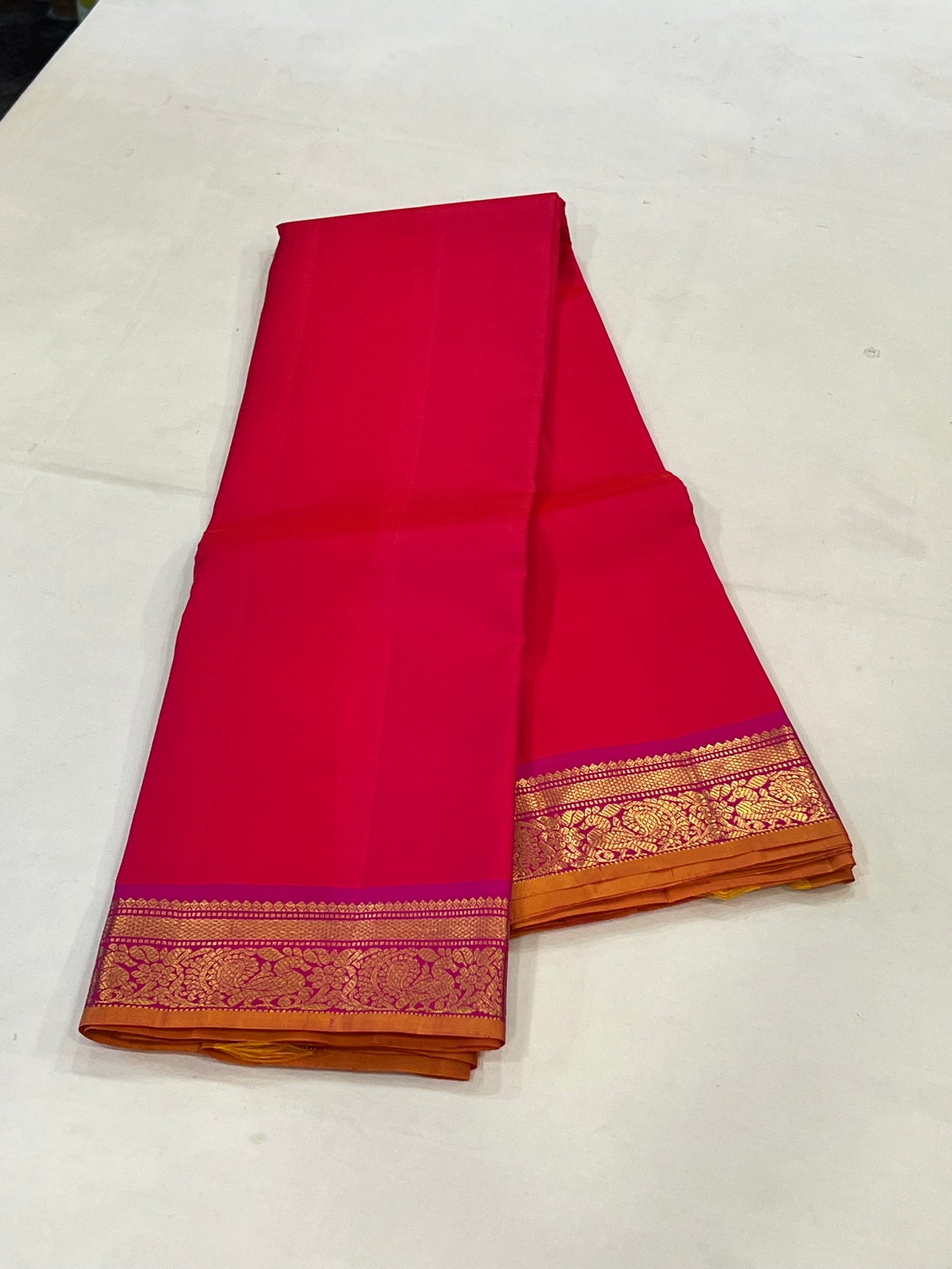 Rose Pink & Orange Kanchivaram Silk