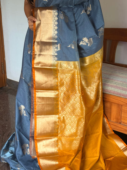 Grey & Gold semi silk saree