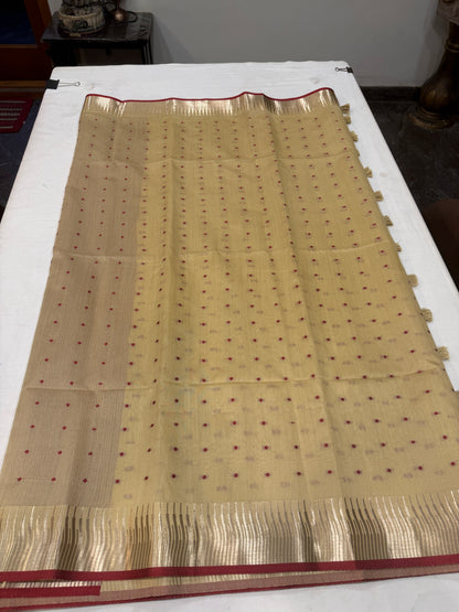 Cream and maroon semi silk saree