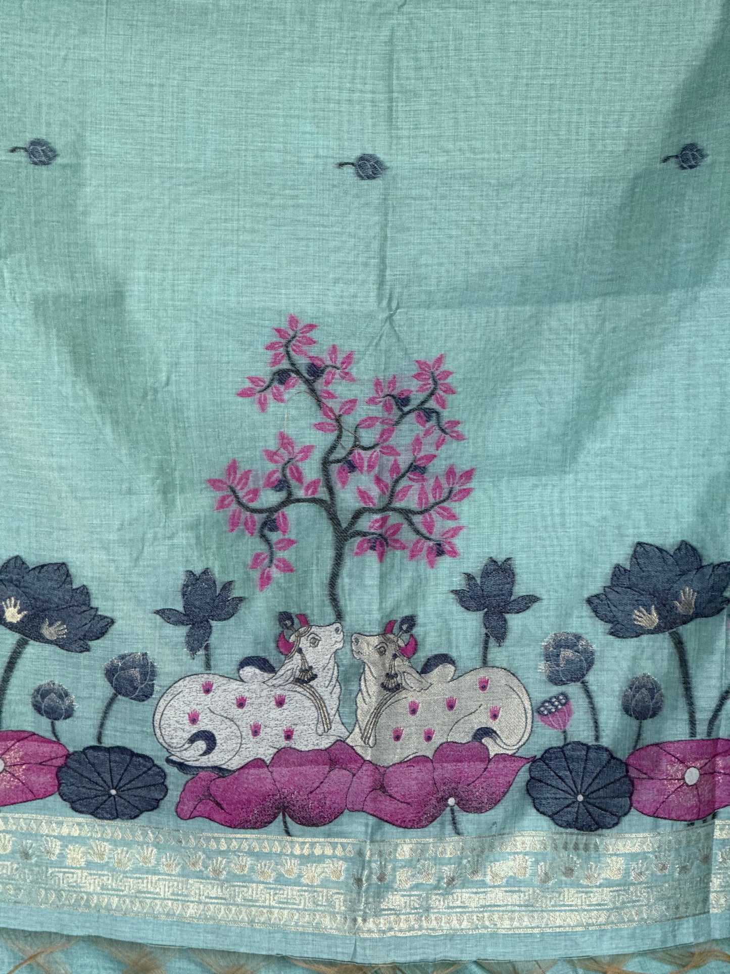 Pastel green semi matka saree