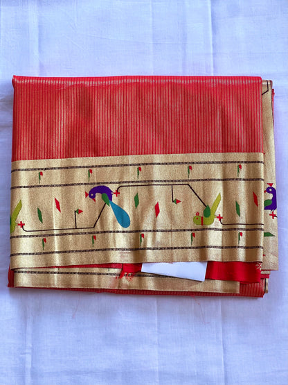 Red semi paithani saree