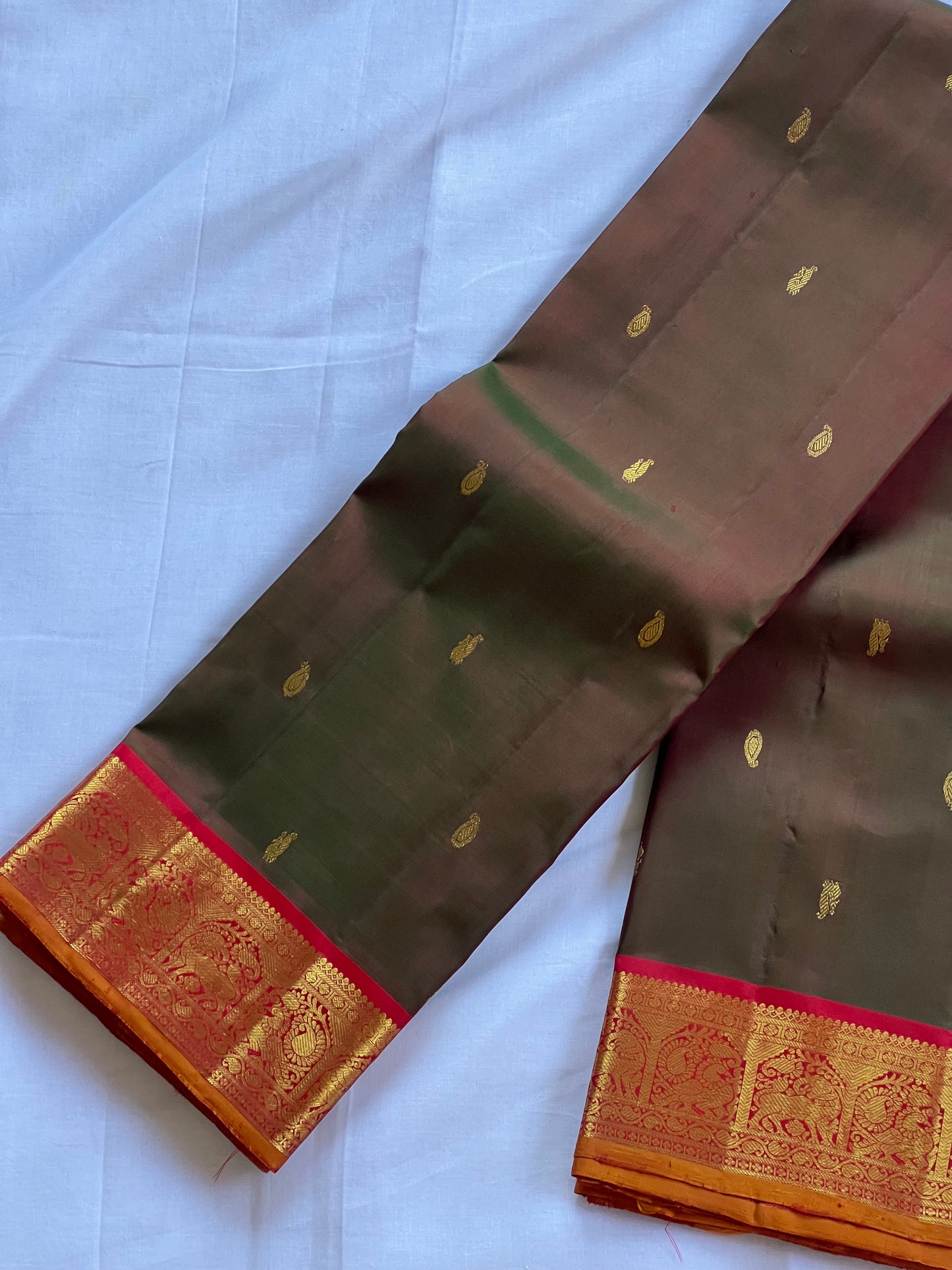 Emerald Brown Bridal Pure Kanchivaram Silk Saree
