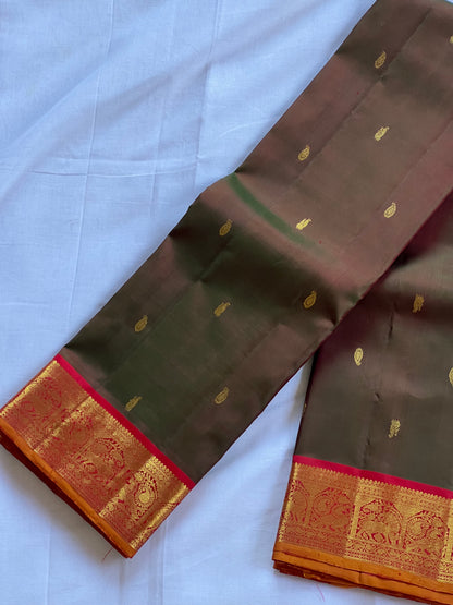 Emerald Brown Bridal Pure Kanchivaram Silk Saree