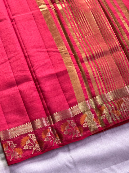 Rich pink semi silk cotton saree