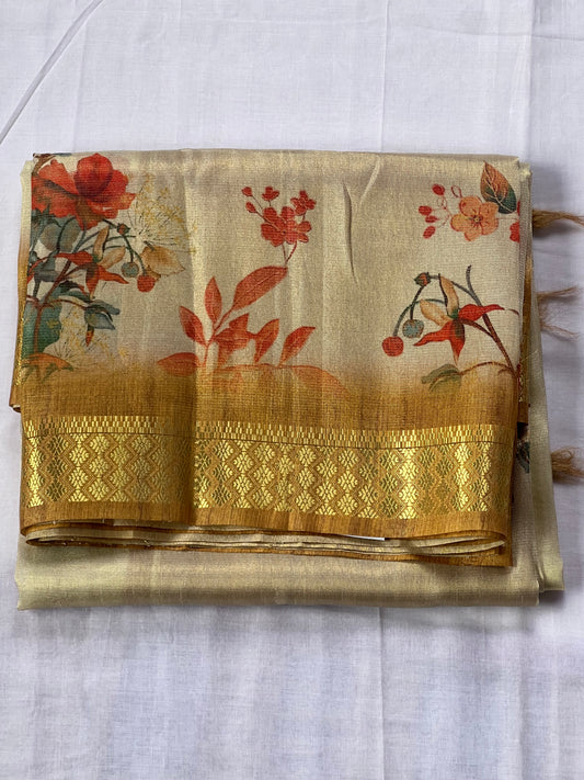 Mustard tissue semi tussar saree
