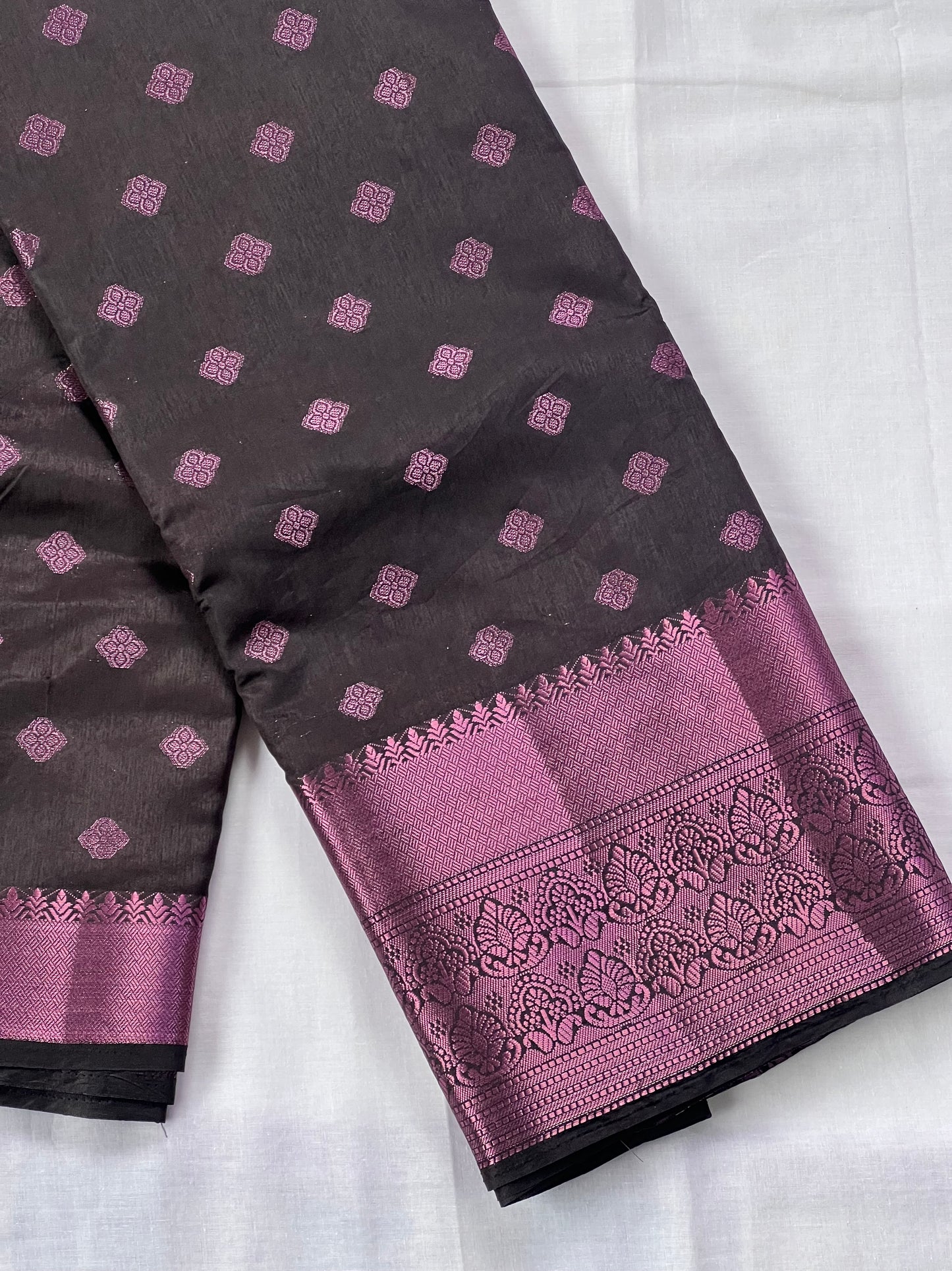 Black motif semi silk cotton saree