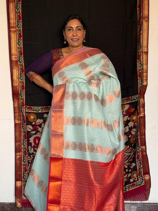 Aqua Blue semi silk saree