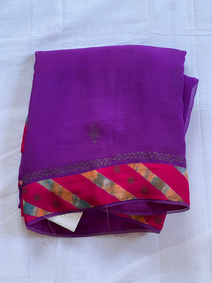 Purple block printed chiffon saree