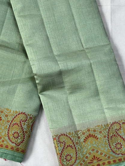 Teal green semi silk cotton saree