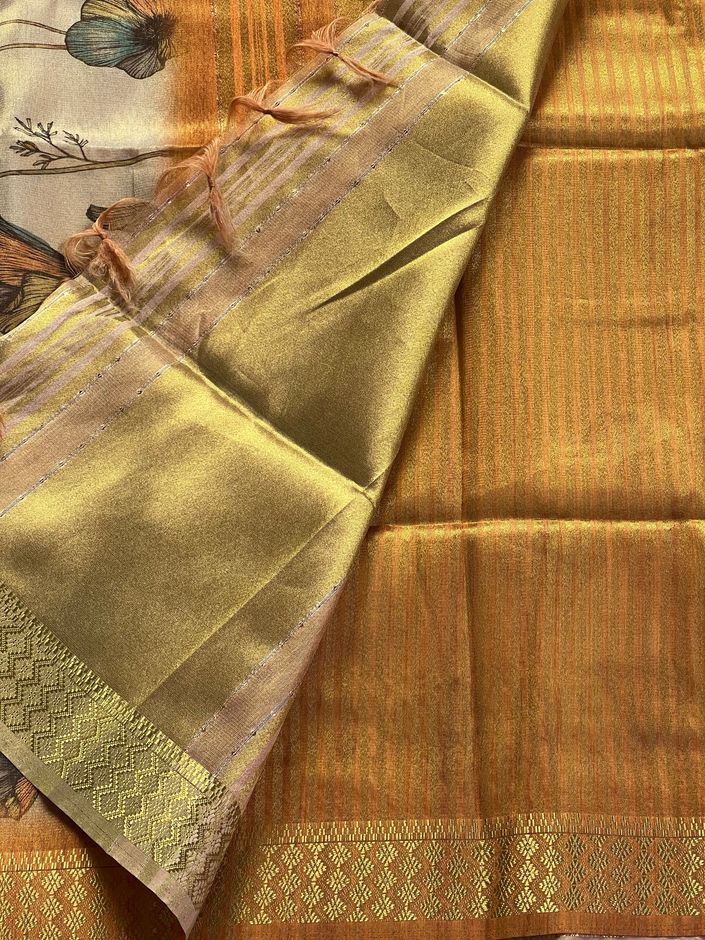 Orange tissue semi tussar saree