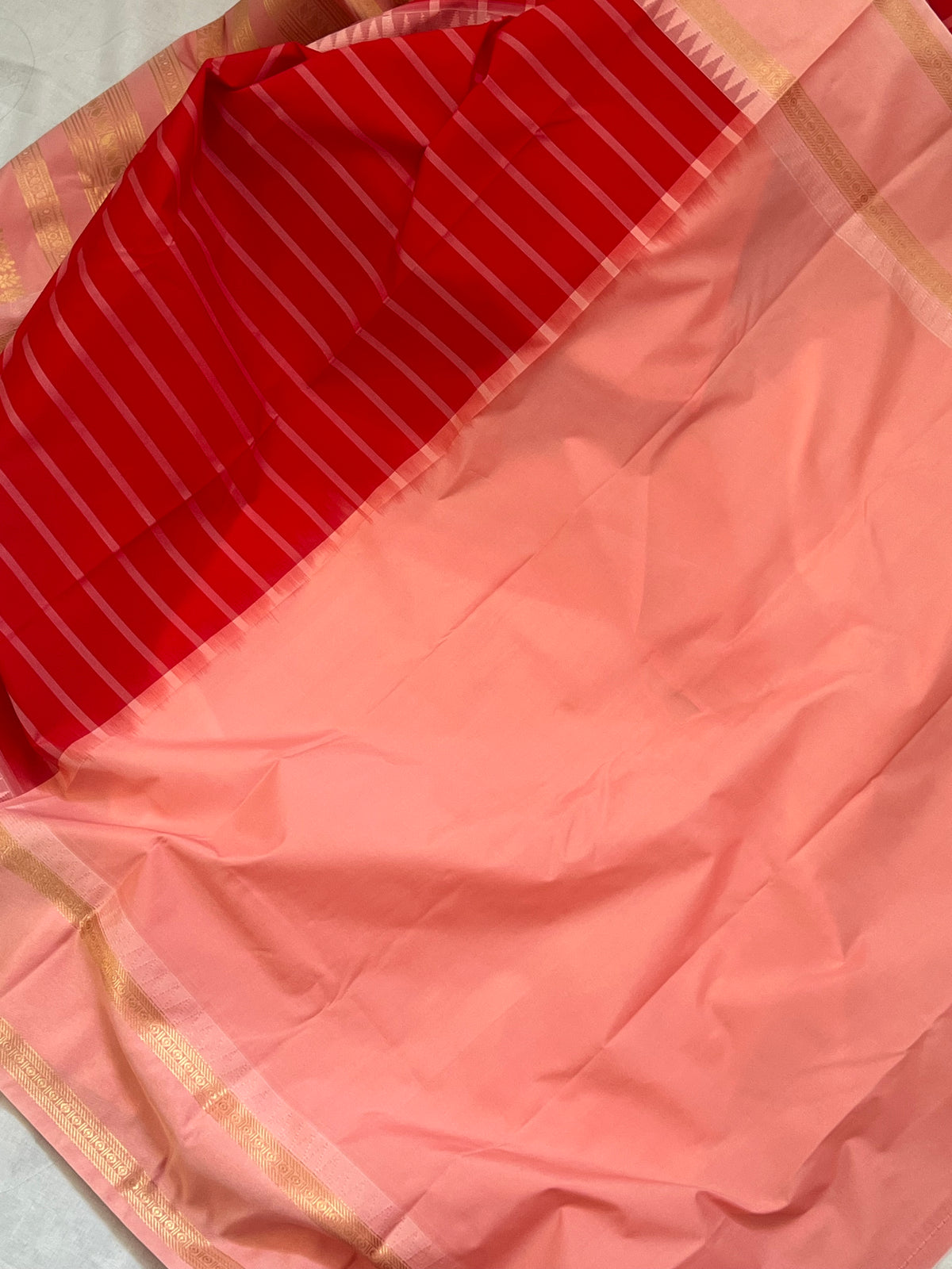 Red & pink semi soft silk saree