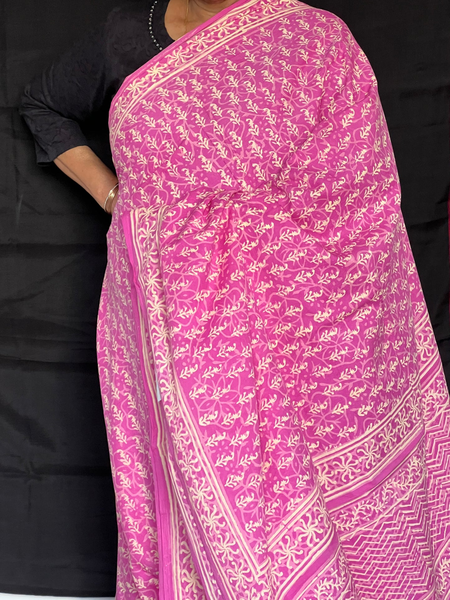 Rose pink Jaipur cotton saree