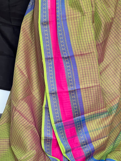 Green Checks Kanchi Cotton Saree