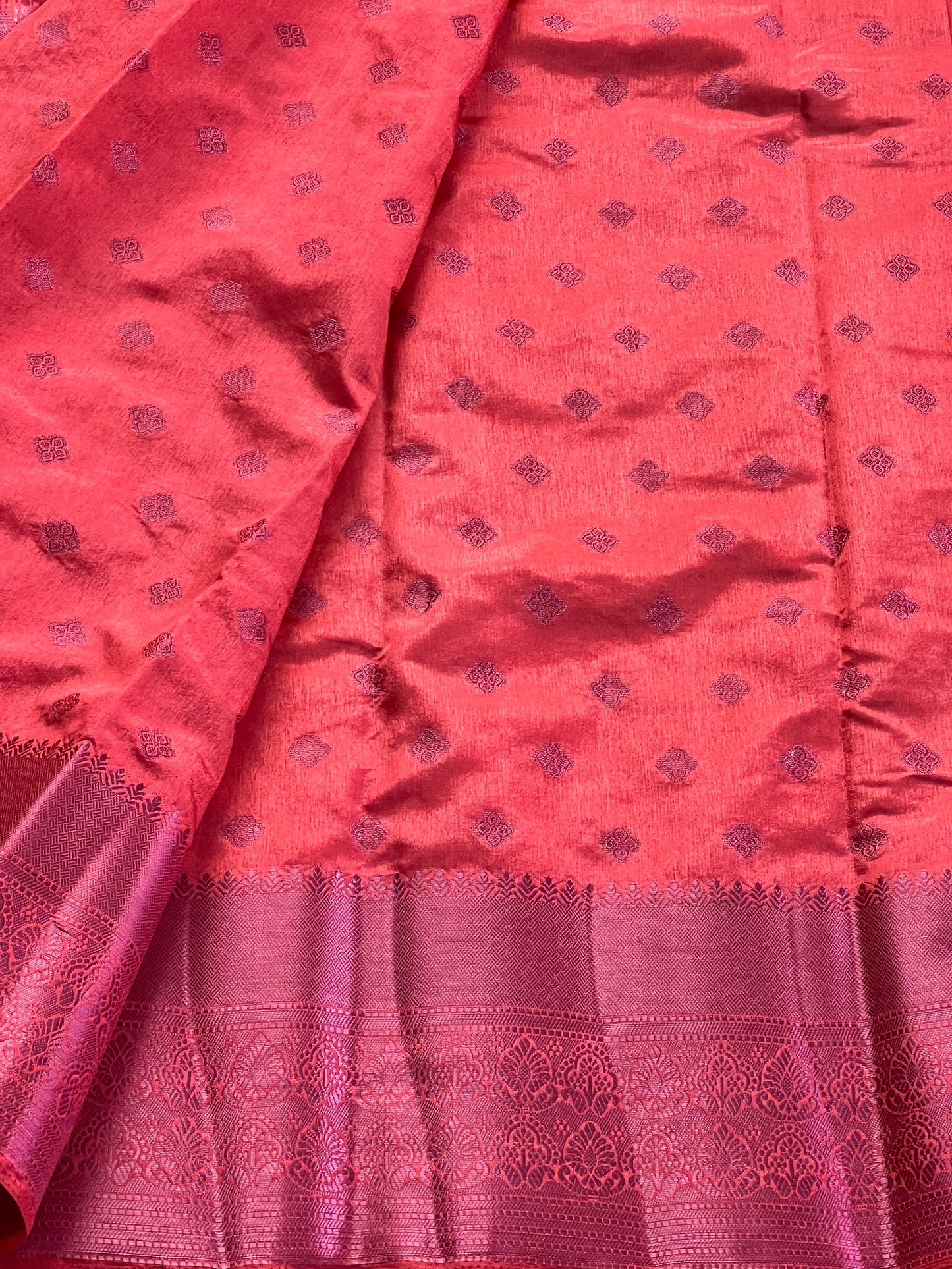 Rose pink motif semi silk cotton saree