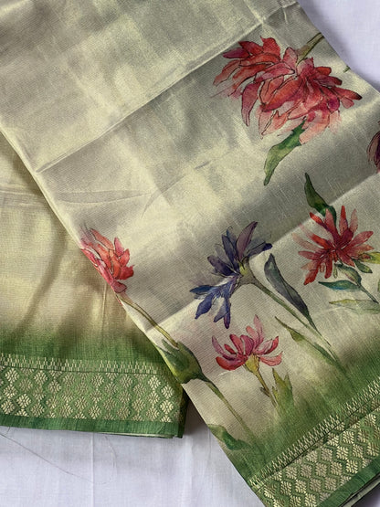 Green tissue semi tussar saree